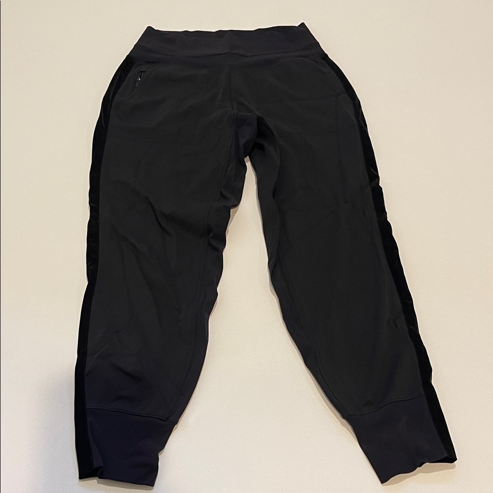 Athleta Venice Velvet Stripe Sleek Black Joggers